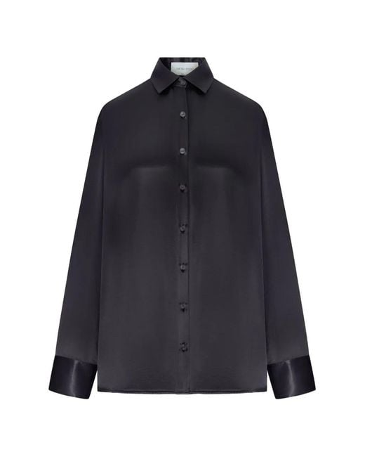 THE NINA STUDIO Blue Cut-Out Silk Shirt