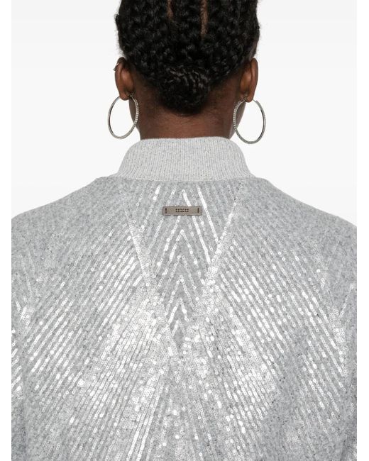 Peserico Gray Sequin-Embellished Bomber Jacket