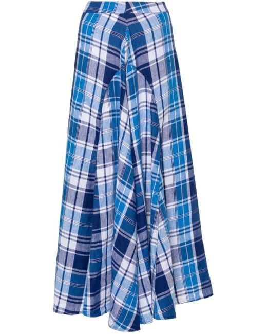 Polo Ralph Lauren Blue Plaid Flared Midi Skirt