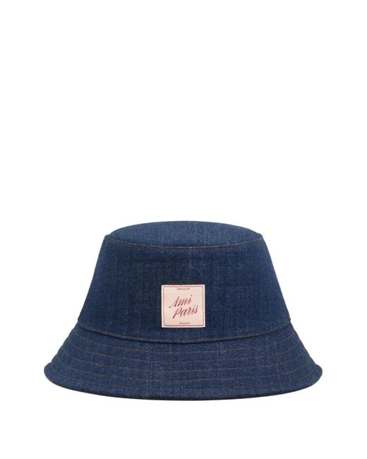 AMI Blue Topstitchings Denim Hat for men