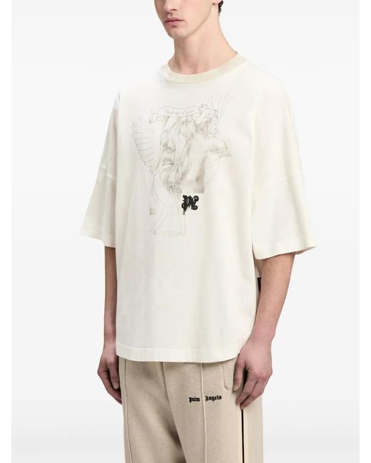 Palm Angels White Graphic-Print Cotton T-Shirt for men