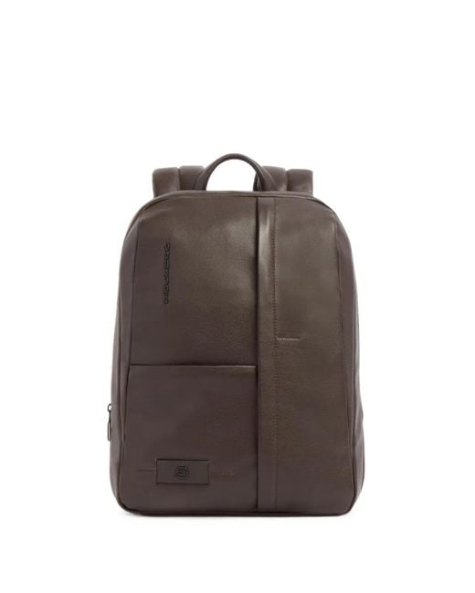 Piquadro Brown Logo-Appliqué Leather Backpack for men