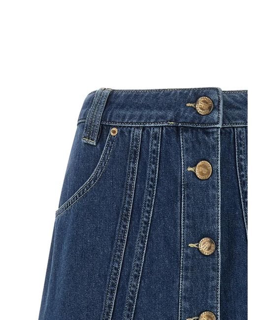 Farm Rio Blue Ruffled Button-Front Denim Mini Skirt