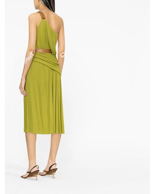 Alberta Ferretti Green One-Shoulder Draped Dress
