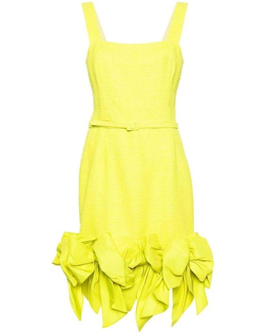 Oscar de la Renta Bouclé Mini-jurk Met Oversized Strikdetail in het Yellow
