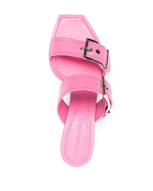 McQueen Pink Buckled Leather Slip-On Sandals