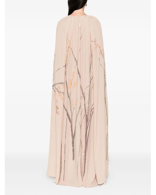 BERNADETTE Natural Minnie Embroidered Cape Maxi Dress