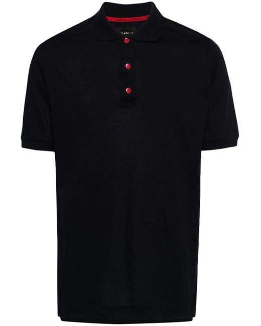 Kiton Black Piqué-weave Cotton Polo Shirt for men
