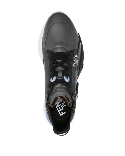 Fendi Black Flow Leather And Ff Fabric Sneakers for men