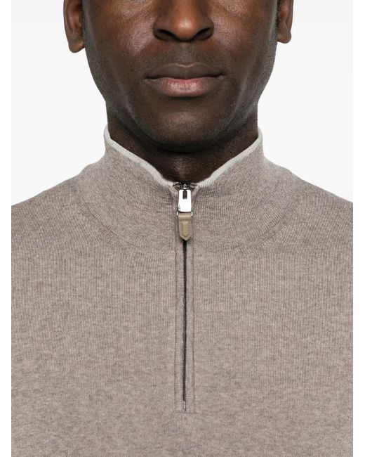 Canali Gray Zip High-Neck Knitwear for men