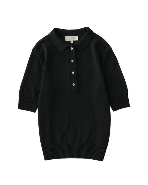 Studio Nicholson Black Tolsa Collar Knit Polo Top