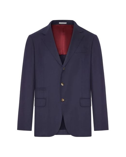 Brunello Cucinelli Blue Single-Breasted Wool Blazer for men