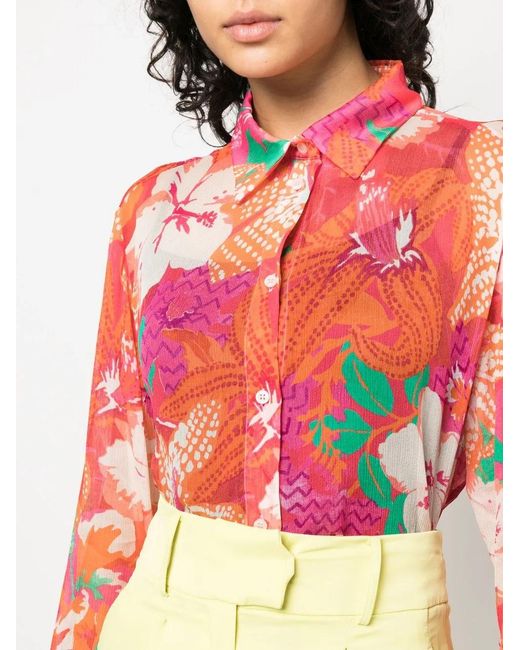 MSGM Red Chemise En Crêpe De Chine À Fleurs