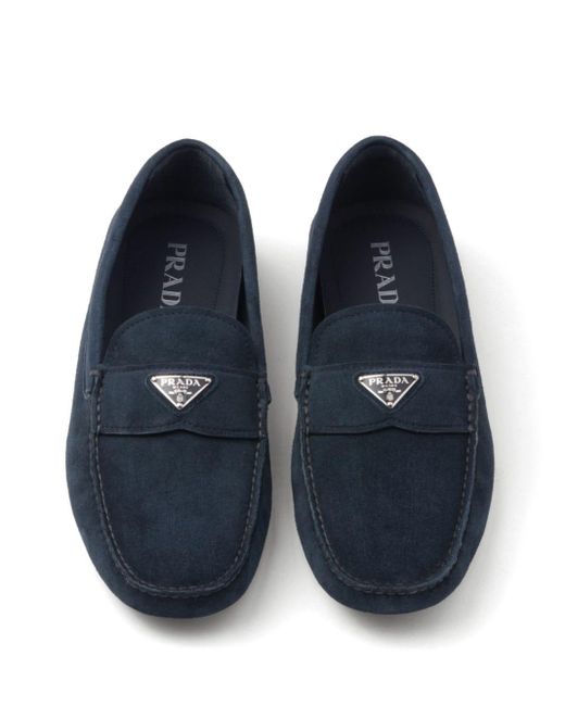 Prada Loafer aus Wildleder mit Logo in Blue für Herren