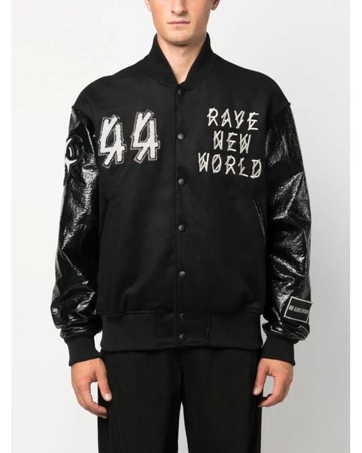 44 Label Group Black Grad Logo-Patch Bomber Jacket for men