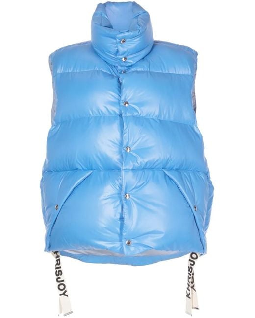 Khrisjoy Blue Logo-Tape Shiny Puffer Gilet for men