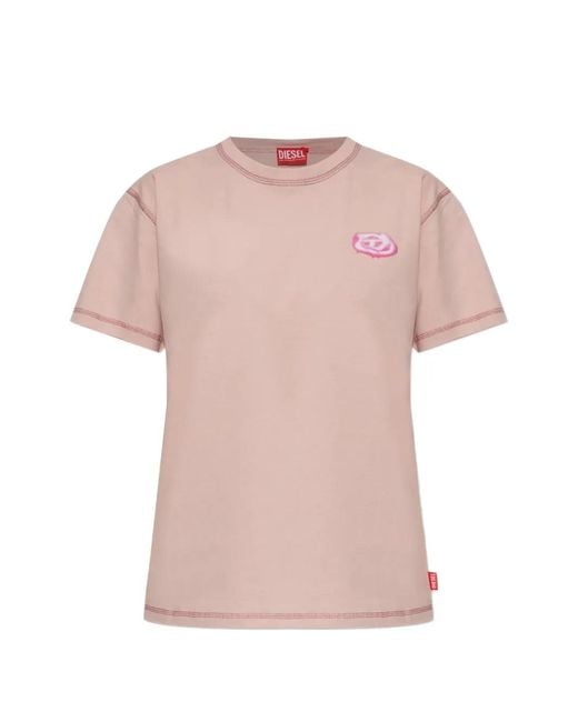 DIESEL Pink T-Normy Topstitch Logo T-Shirt