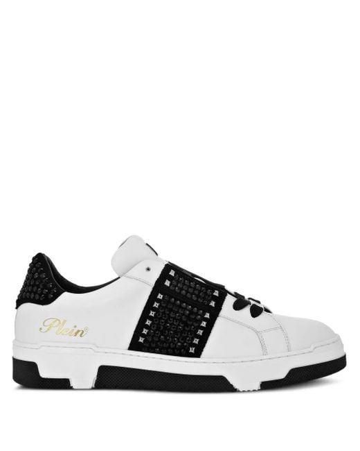 Philipp Plein Black Stud-Embellished Leather Sneakers