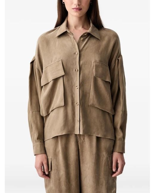 ViCOLO Brown Flap-Pocket Drop-Shoulder Shirt