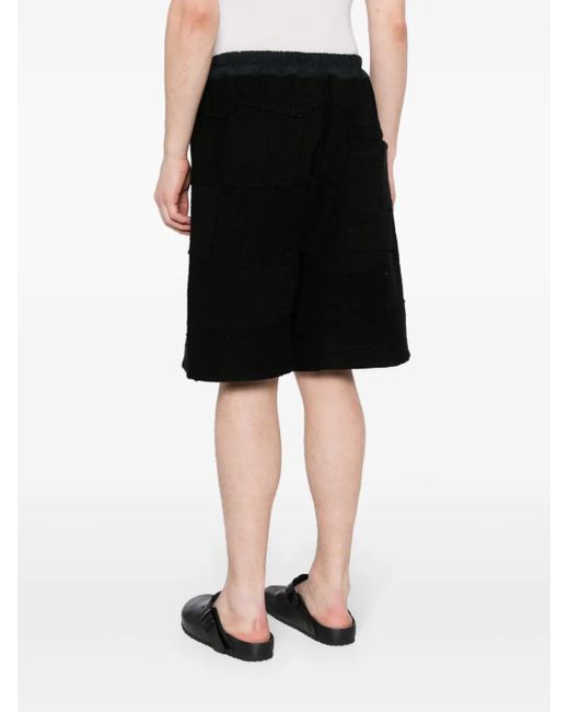 By Walid Black Elasticated-Waistband Cotton Shorts for men
