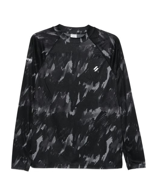 Superdry Black Abstract-Print Raglan-Sleeve T-Shirt for men