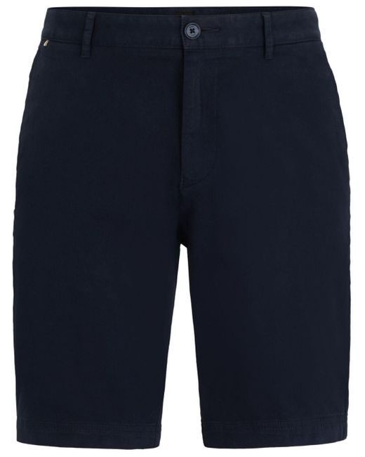 Boss Blue Stretch-cotton Twill Shorts for men