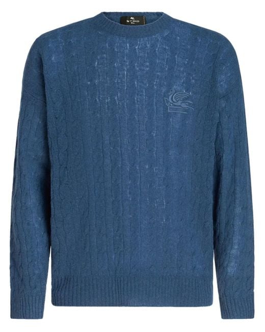 Etro Blue Cable-Knit Cashmere Jumper for men
