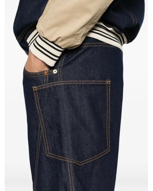 Yes London Blue Contrast-Stitch Denim Shorts for men