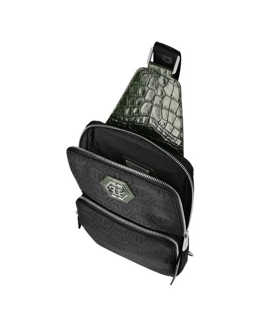 Philipp Plein Black Monogram Backpack for men