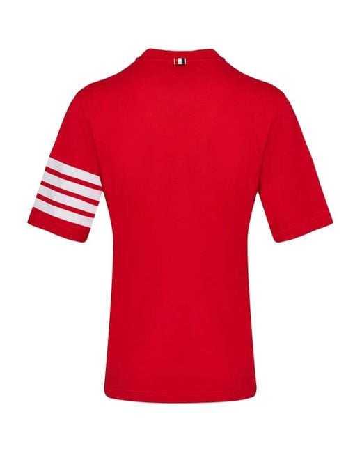 Thom Browne Red 4-Bar Stripe-Detail T-Shirt for men