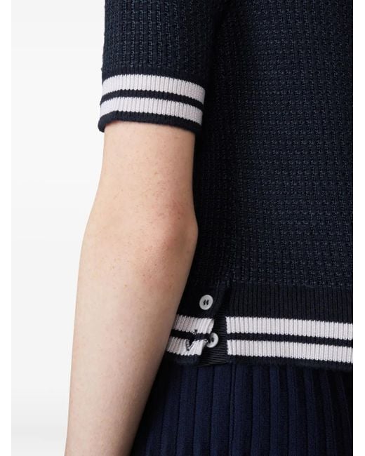 Thom Browne Blue Tuck-Stitch Polo Top