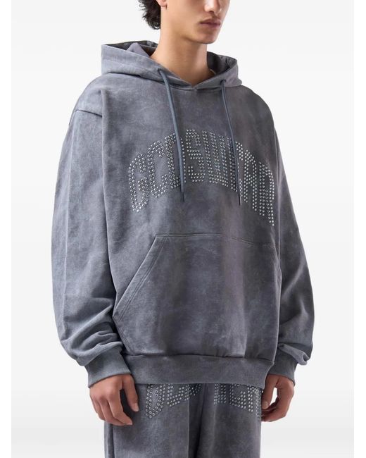 Gcds Gray Stud-Embellished Washed-Effect Hoodie for men