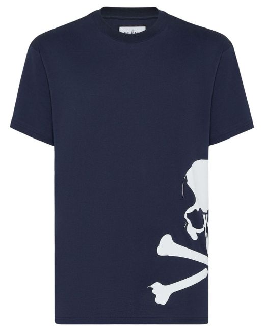 Philipp Plein Blue Skull & Bones Cotton T-shirt for men