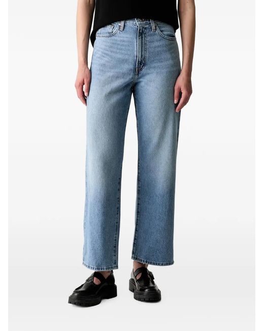 Levi's Blue Logo-Patch Straight-Leg Jeans