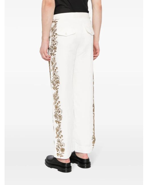 Bode White Beaded Straight-Leg Trousers for men