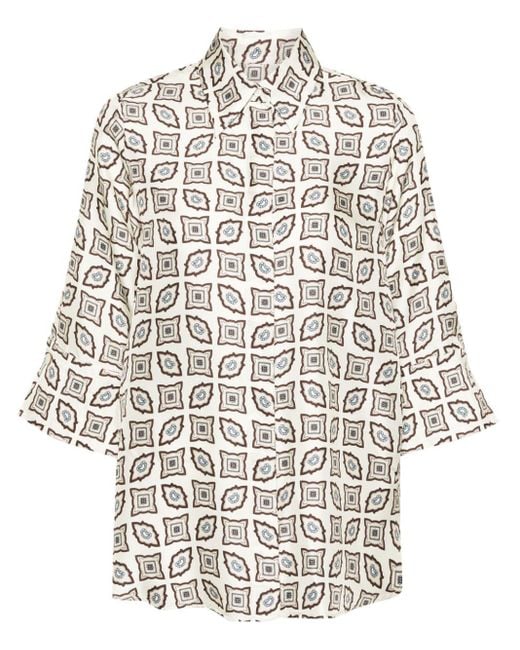 Alberto Biani Geometric-print Silk Shirt in het White