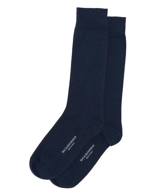 Scarosso Blue Ribbed-Trim Socks for men