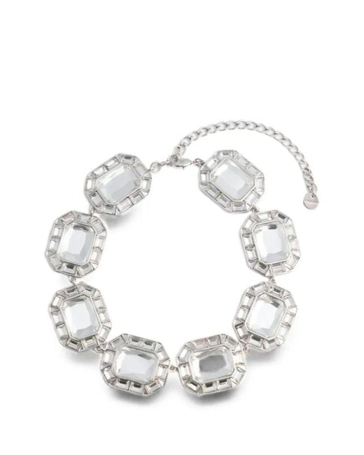 Self-Portrait White Crystal-Embellished Curb-Chain Necklace
