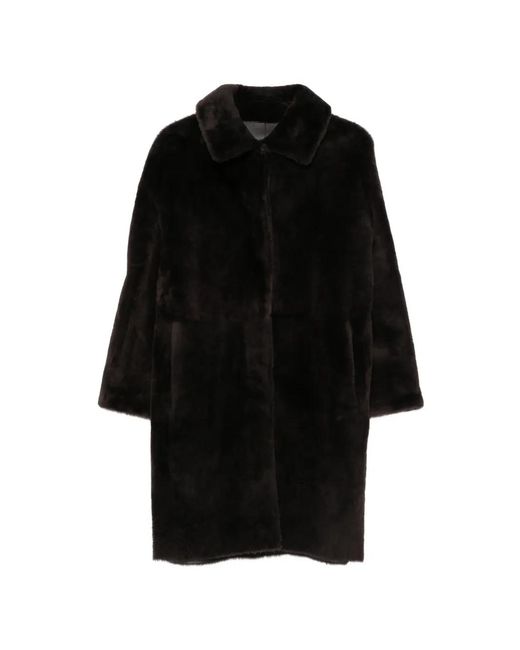 Manzoni 24 Black Shearling Spread-Collar Reversible Coat