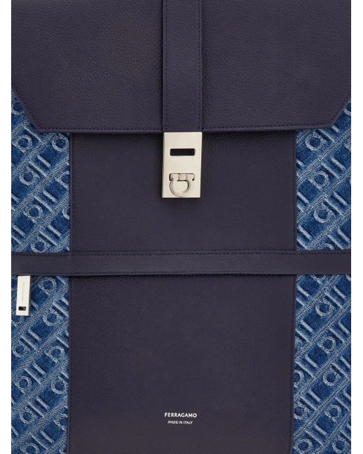 Ferragamo Blue Monogram-Jacquard Backpack for men