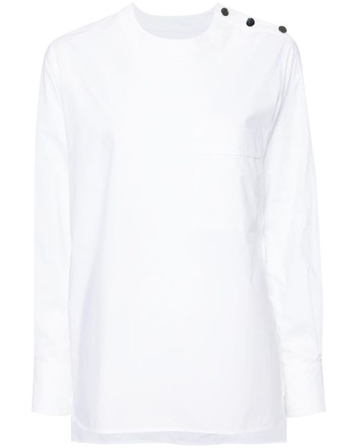 Plan C White Studded Cotton Shirt