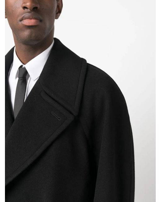 McQueen Black Double-breasted Cashmere Coat for men
