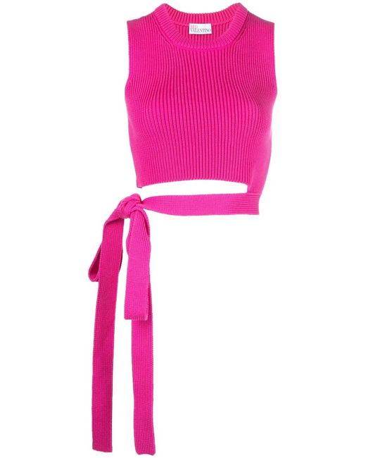 RED Valentino Pink Tie-Strap Ribbed-Knit Top