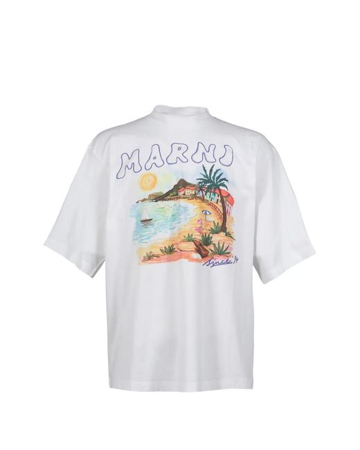 Marni White Graphic T-Shirt for men