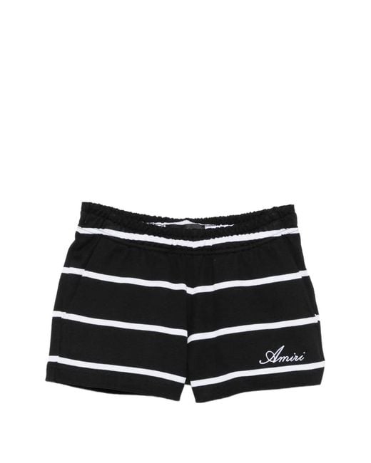 Amiri Black Striped Logo-Embroidered Shorts