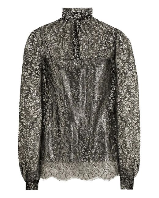 Dolce & Gabbana Gray Lamé Lace Blouse