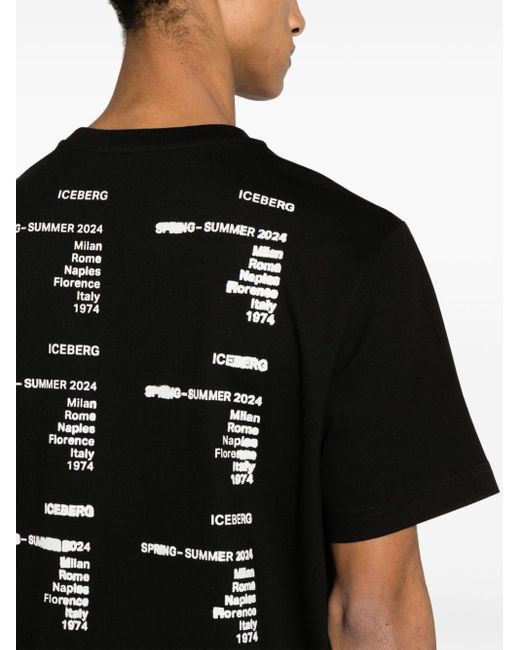 T-shirt en coton à texte imprimé Iceberg pour homme en coloris Black