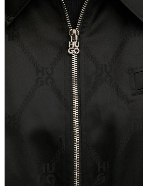 HUGO Black Monogram-Pattern Zip-Up Jacket