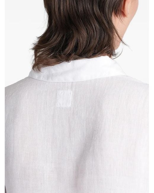 120% Lino White Chemise Nouée Sur Le Devant