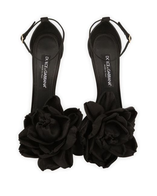 Dolce & Gabbana Black Satin Sandal With Flower